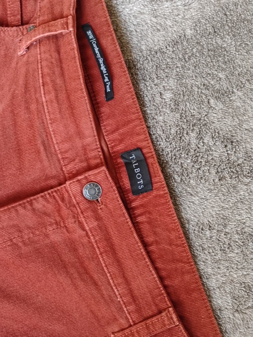 Talbots Burnt Orange Rust Corduroy Straight Leg Pants - Picture 2 of 6